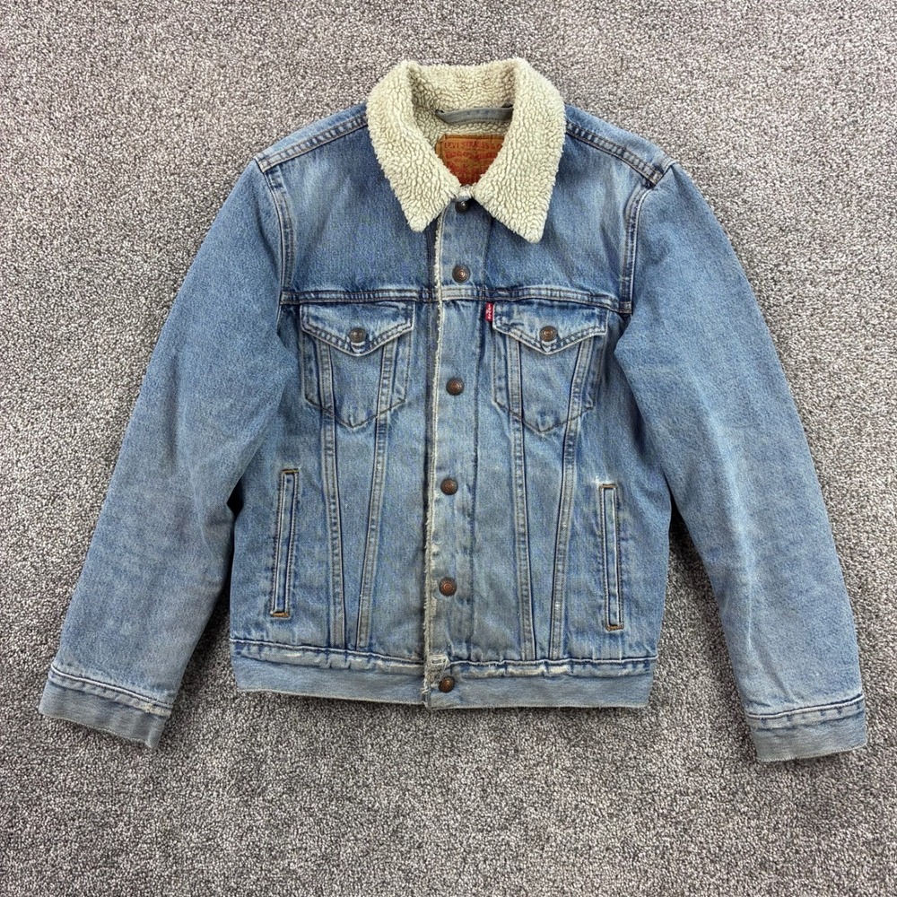 Levi's‎ Sherpa Lined Trucker Jacket Women's XS Blue Denim Fleece Collar